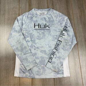 HUK Performance Fishing Shirt Youth XL Boys YXL. Camo Gray Stains